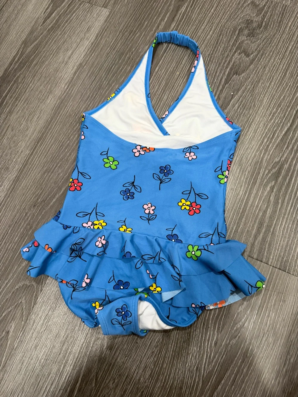 Hannah andersson Girls' Blue Floral Halter Swim One-Piece